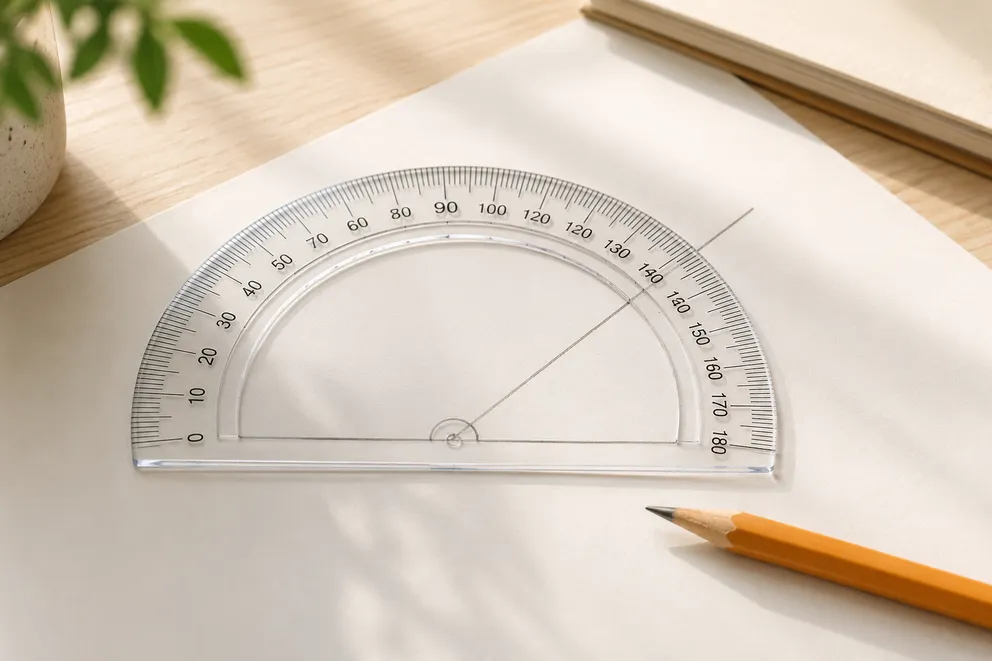 A protractor scale marked in degrees around a measured angle