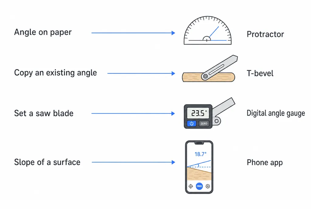 Decision chart matching common tasks to the right angle tool