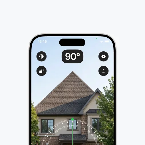 Protractor app camera mode measuring an angle on top of a photo