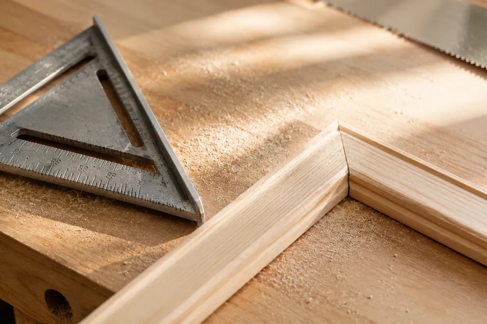 Marking a 45-degree angle on a board with a square